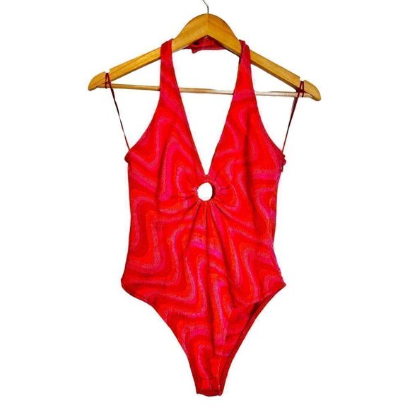 Zara Y2K hippie swirl pattern orange and pink bodysuit sz m - Picture 3 of 7